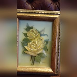 Vtg 5D 5 Layered Glass Panes Reverse Oil Painted Roses Artist Signed